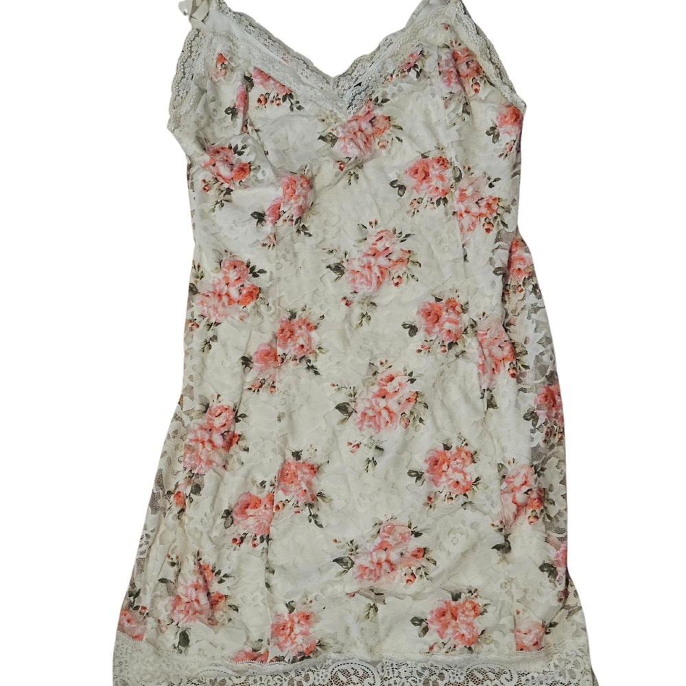 Forever 21 Y2K White Floral Slip Dress Grunge Size L